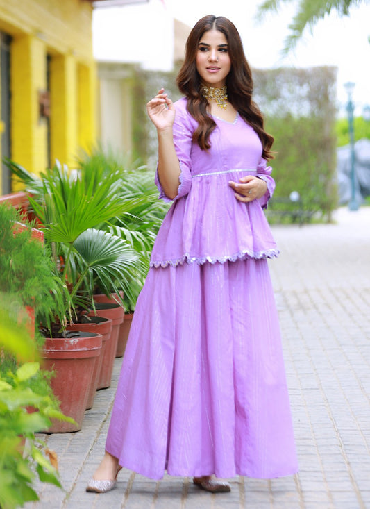 Salwar Suit Cotton Lavender Fancy Work Salwar Kameez