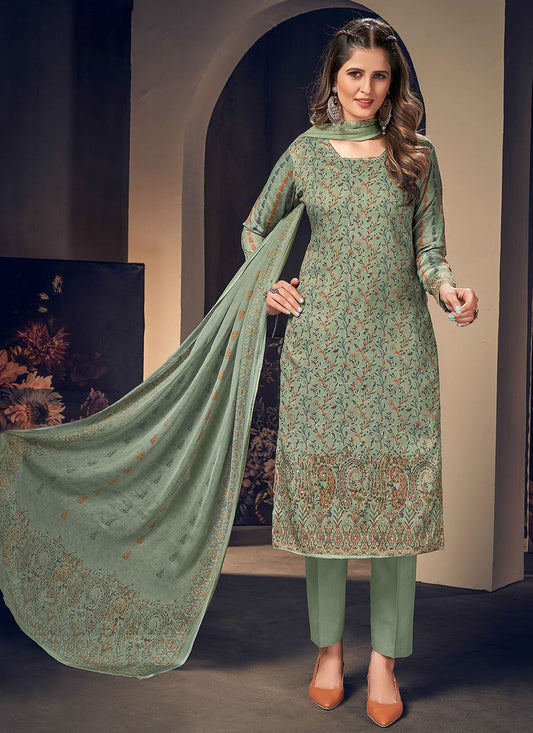 Pant Style Suit Cotton Sea Green Digital Print Salwar Kameez