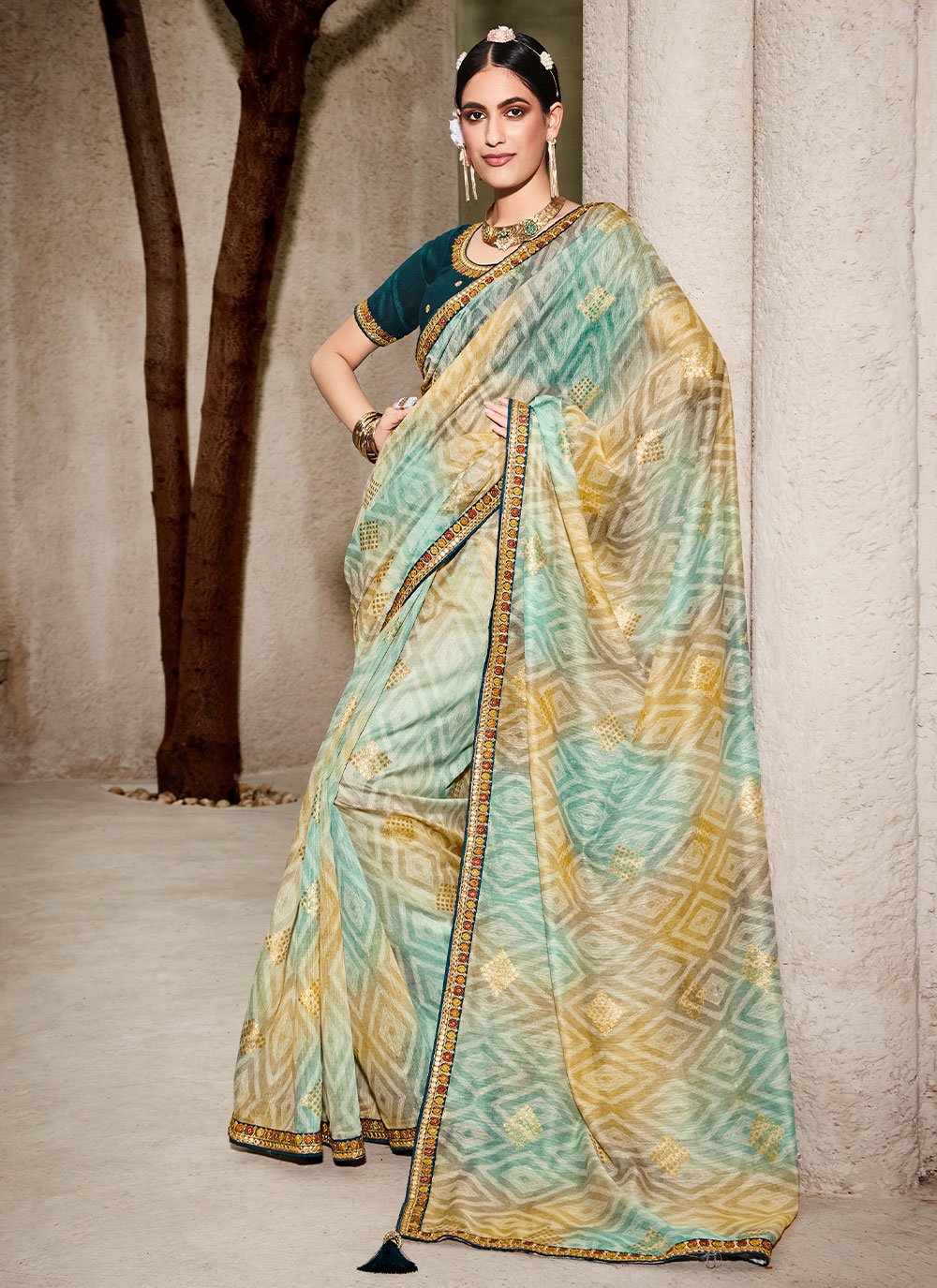 Contemporary Cotton Multi Colour Lace Saree