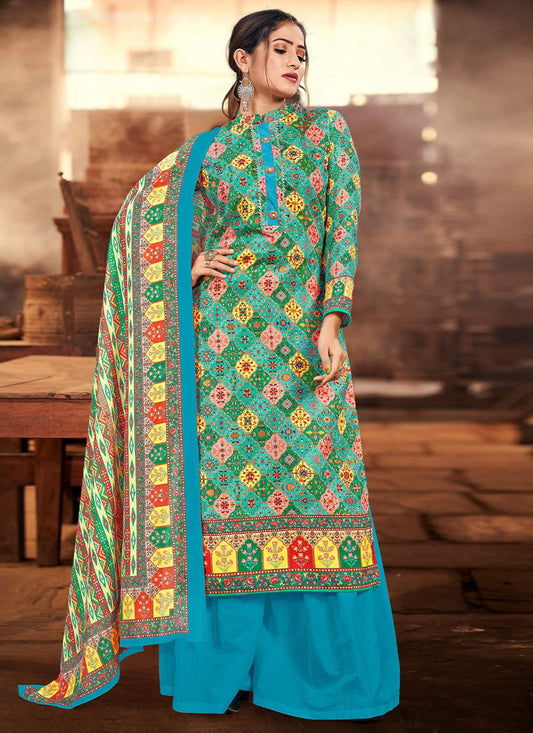 Palazzo Salwar Suit Cotton Multi Colour Digital Print Salwar Kameez