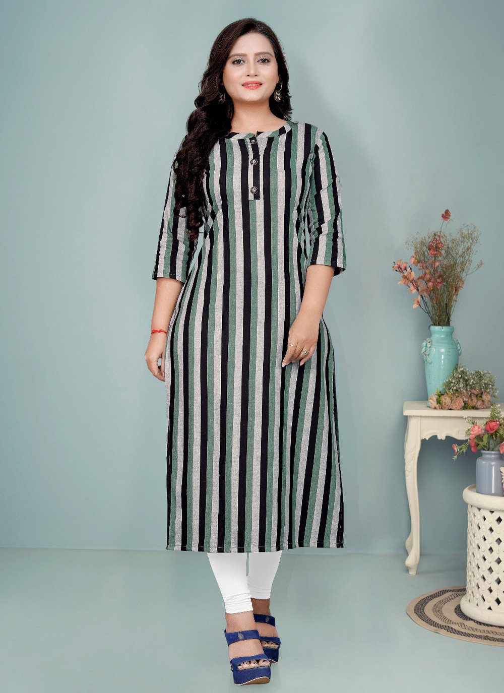 Party Wear Kurti Cotton Multi Colour Print Kurtis