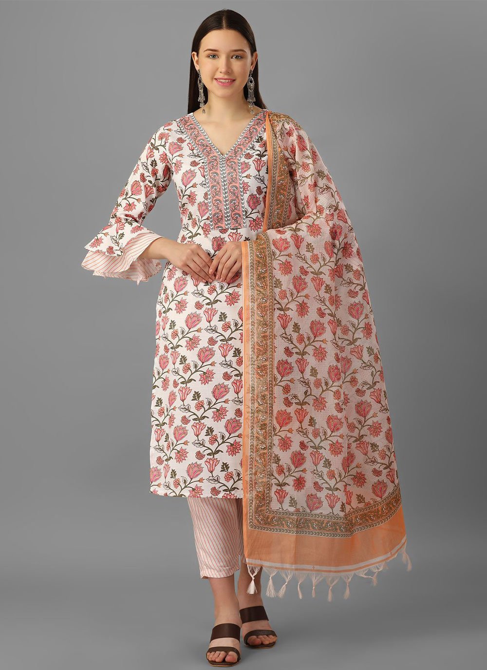 Readymade Style Cotton Multi Colour Print Salwar Kameez