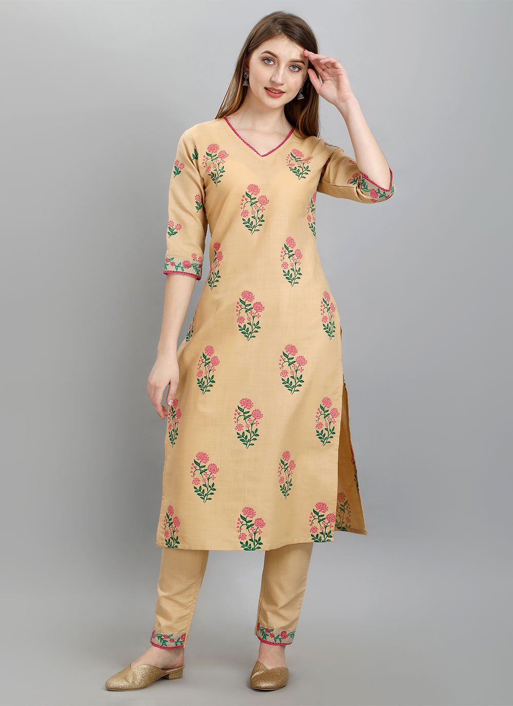 Casual Kurti Cotton Mustard Booti Kurtis