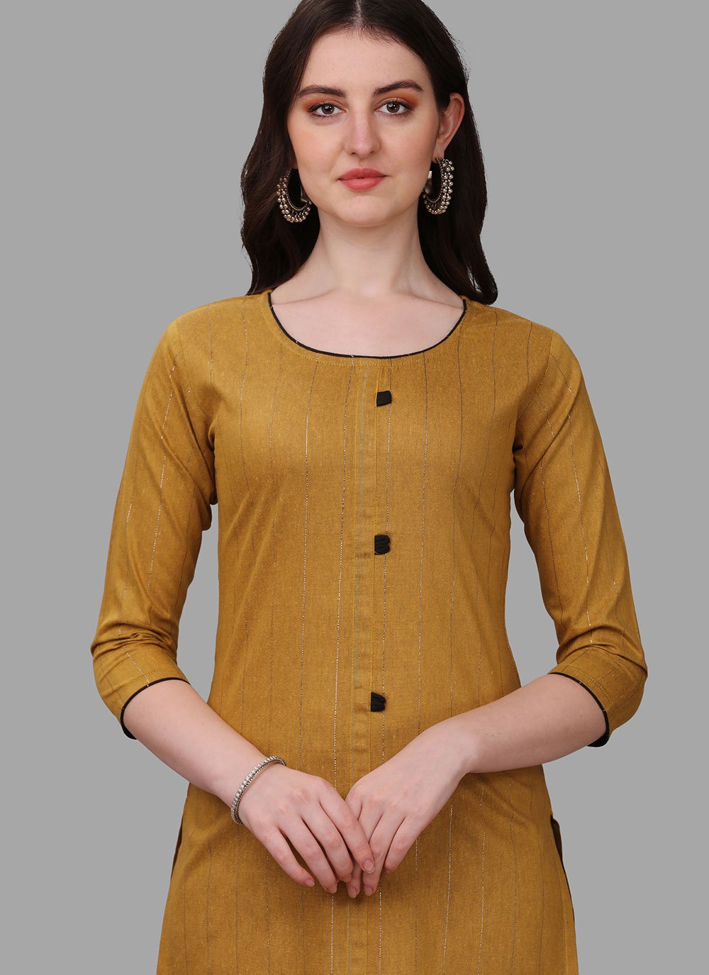 Party Wear Kurti Cotton Mustard Weaving Kurtis