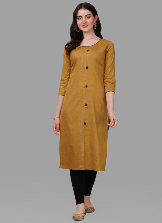 Party Wear Kurti Cotton Mustard Weaving Kurtis