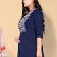 Party Wear Kurti Cotton Blue Embroidered Kurtis