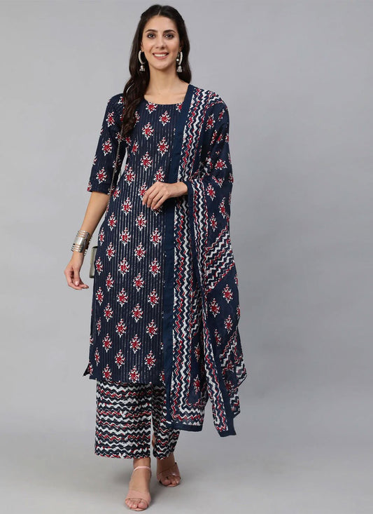 Salwar Suit Cotton Blue Print Salwar Kameez