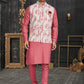 Kurta Payjama With Jacket Cotton Off White Pink Chicken Mens