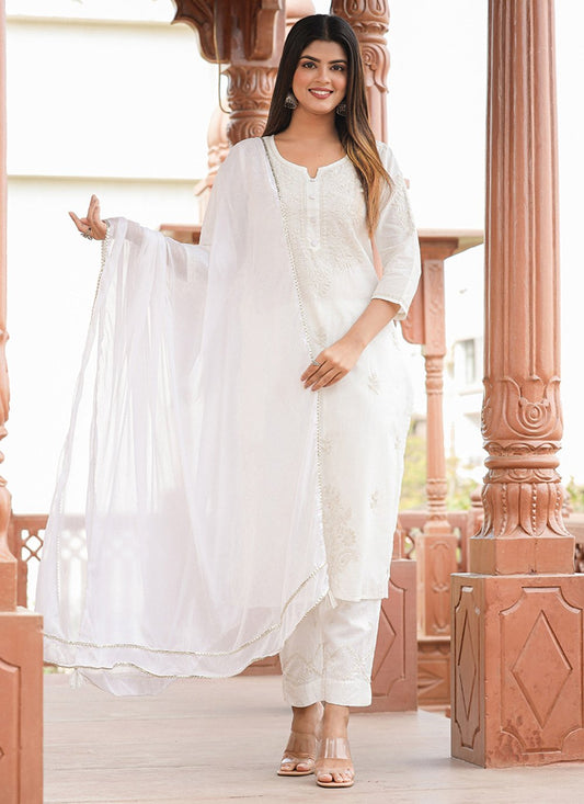 Pant Style Suit Cotton Off White Lucknowi Work Salwar Kameez