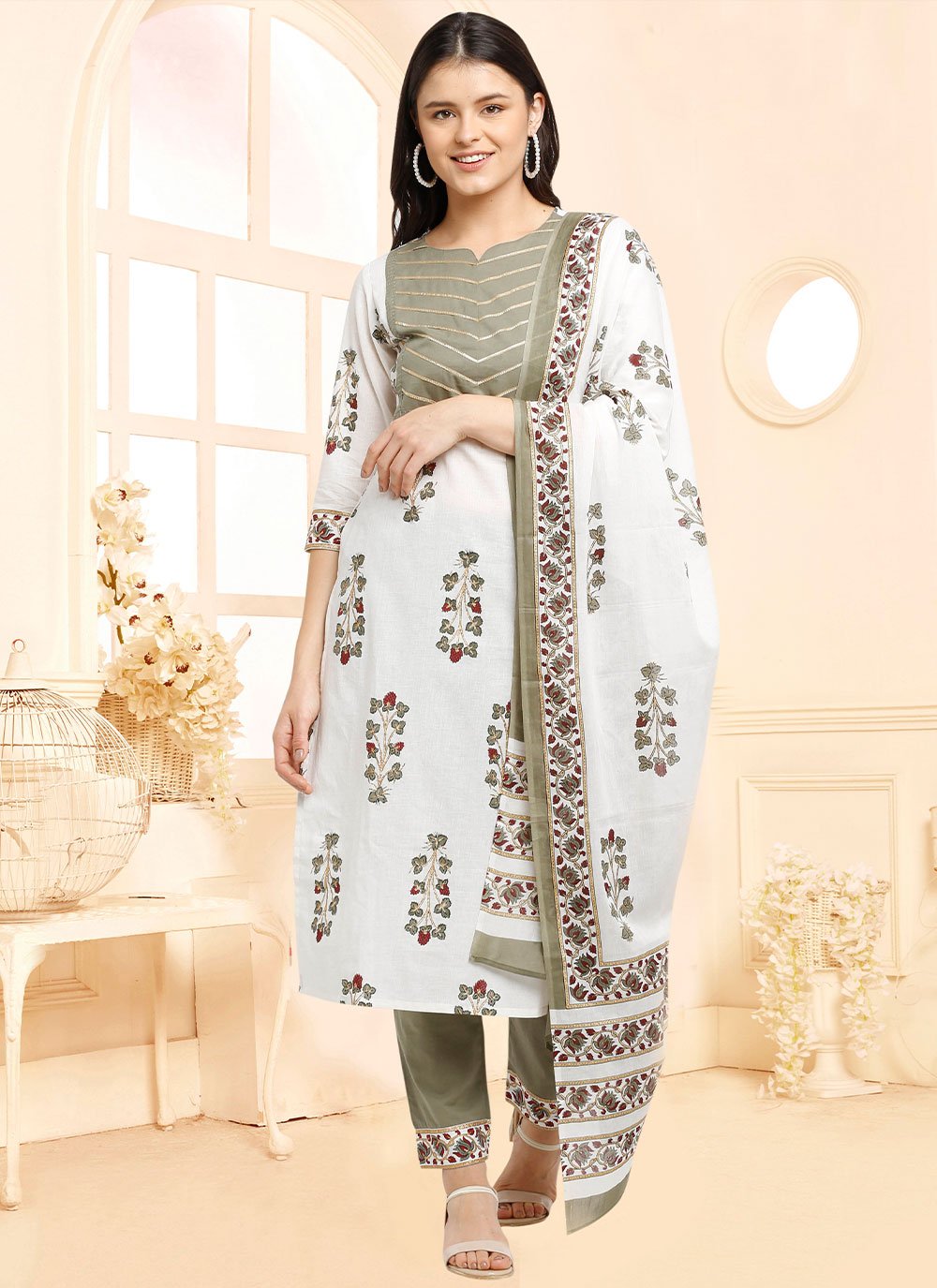 Salwar Suit Cotton Off White Print Salwar Kameez