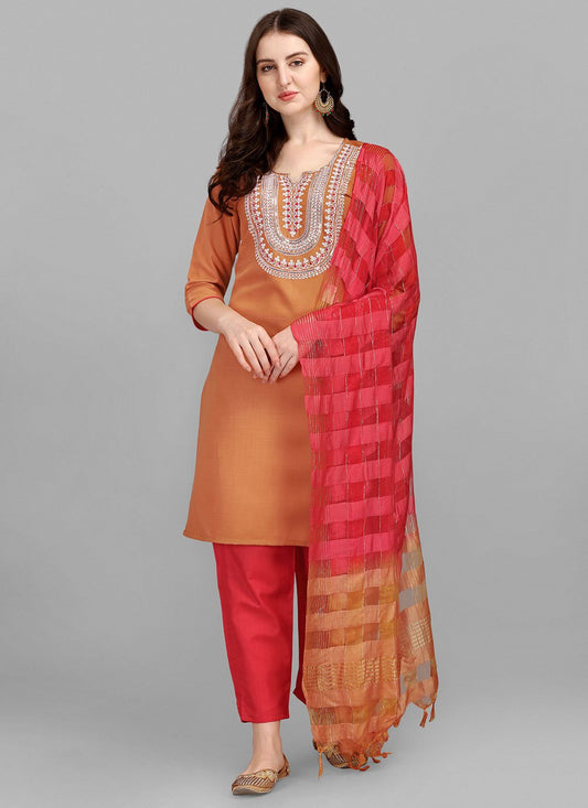 Pant Style Suit Cotton Orange Embroidered Salwar Kameez