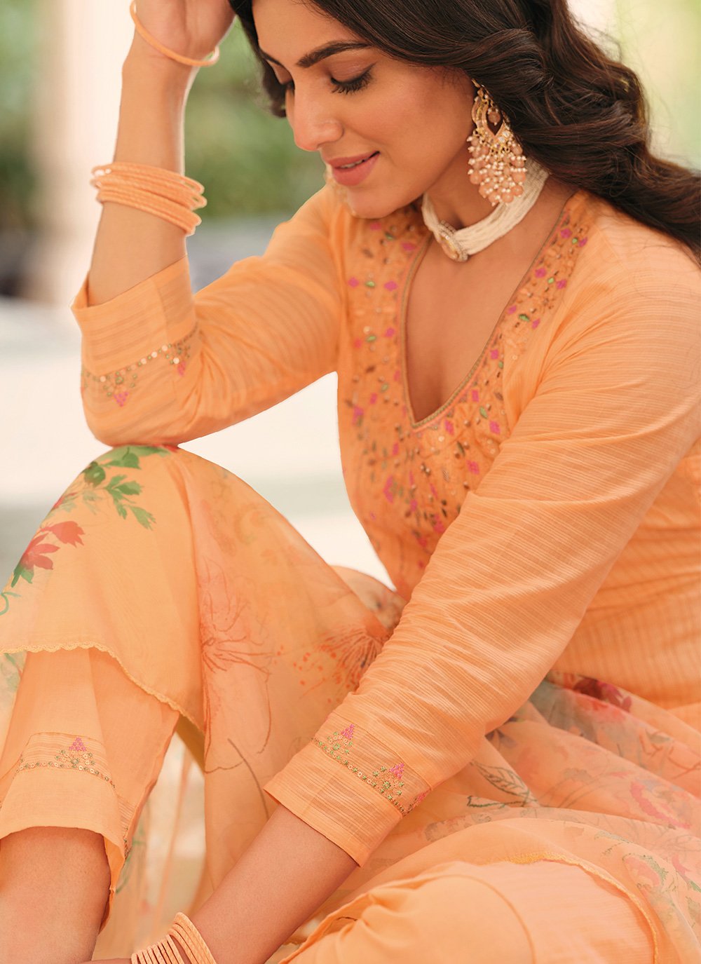Salwar Suit Cotton Orange Embroidered Salwar Kameez
