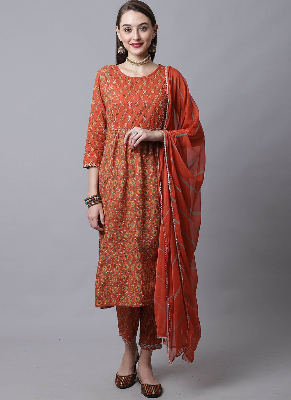 Pant Style Suit Cotton Orange Embroidered Salwar Kameez