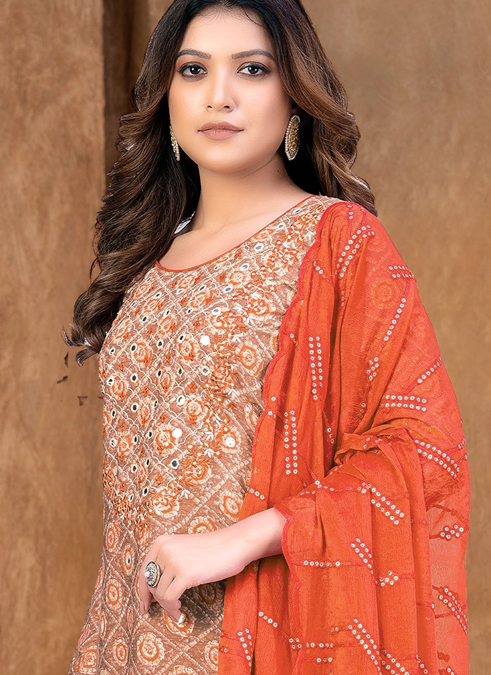 Salwar Suit Cotton Orange Embroidered Salwar Kameez