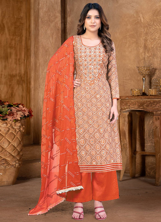 Salwar Suit Cotton Orange Embroidered Salwar Kameez