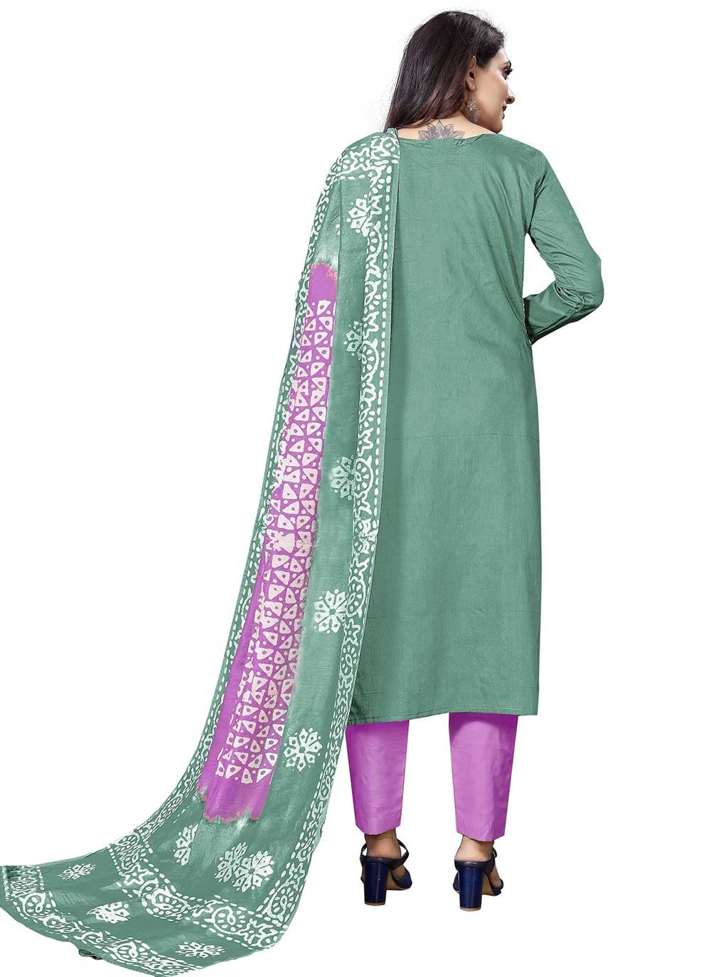 Pant Style Suit Cotton Green Print Salwar Kameez