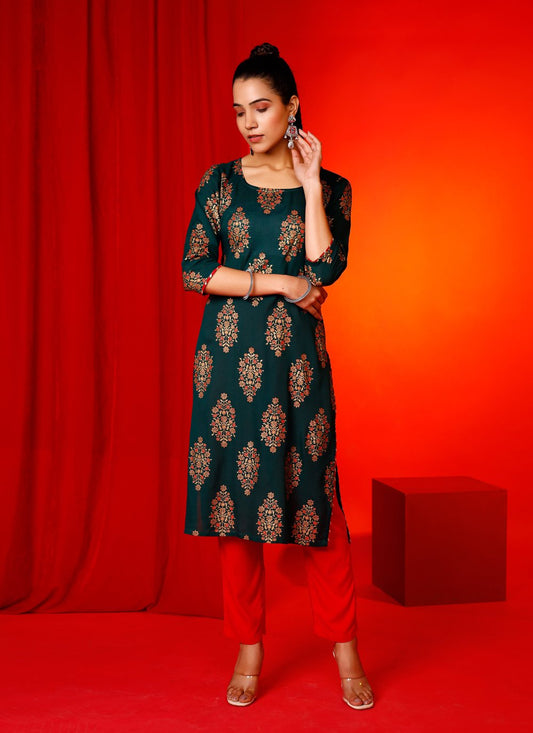 Pant Style Suit Cotton Green Print Salwar Kameez