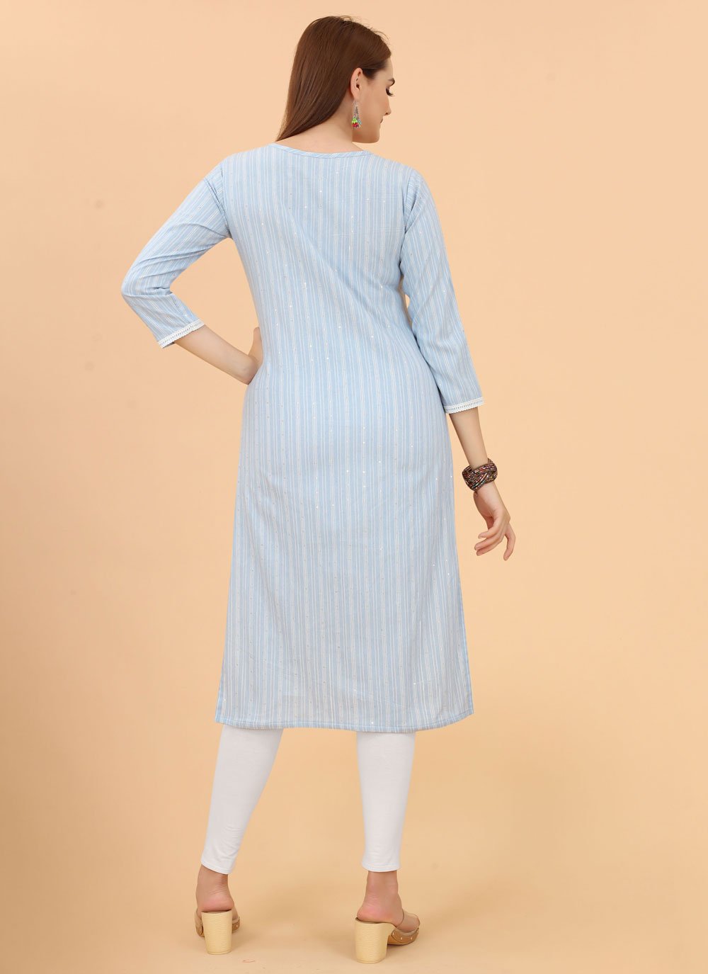 Casual Kurti Cotton Aqua Blue Embroidered Kurtis