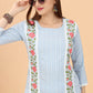 Casual Kurti Cotton Aqua Blue Embroidered Kurtis