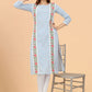 Casual Kurti Cotton Aqua Blue Embroidered Kurtis