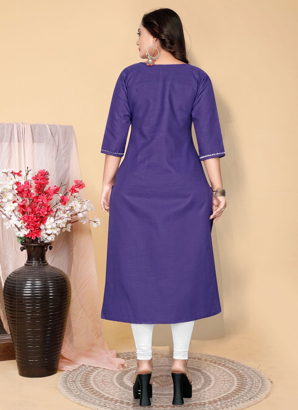 Designer Kurti Cotton Purple Embroidered Kurtis