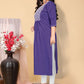 Designer Kurti Cotton Purple Embroidered Kurtis