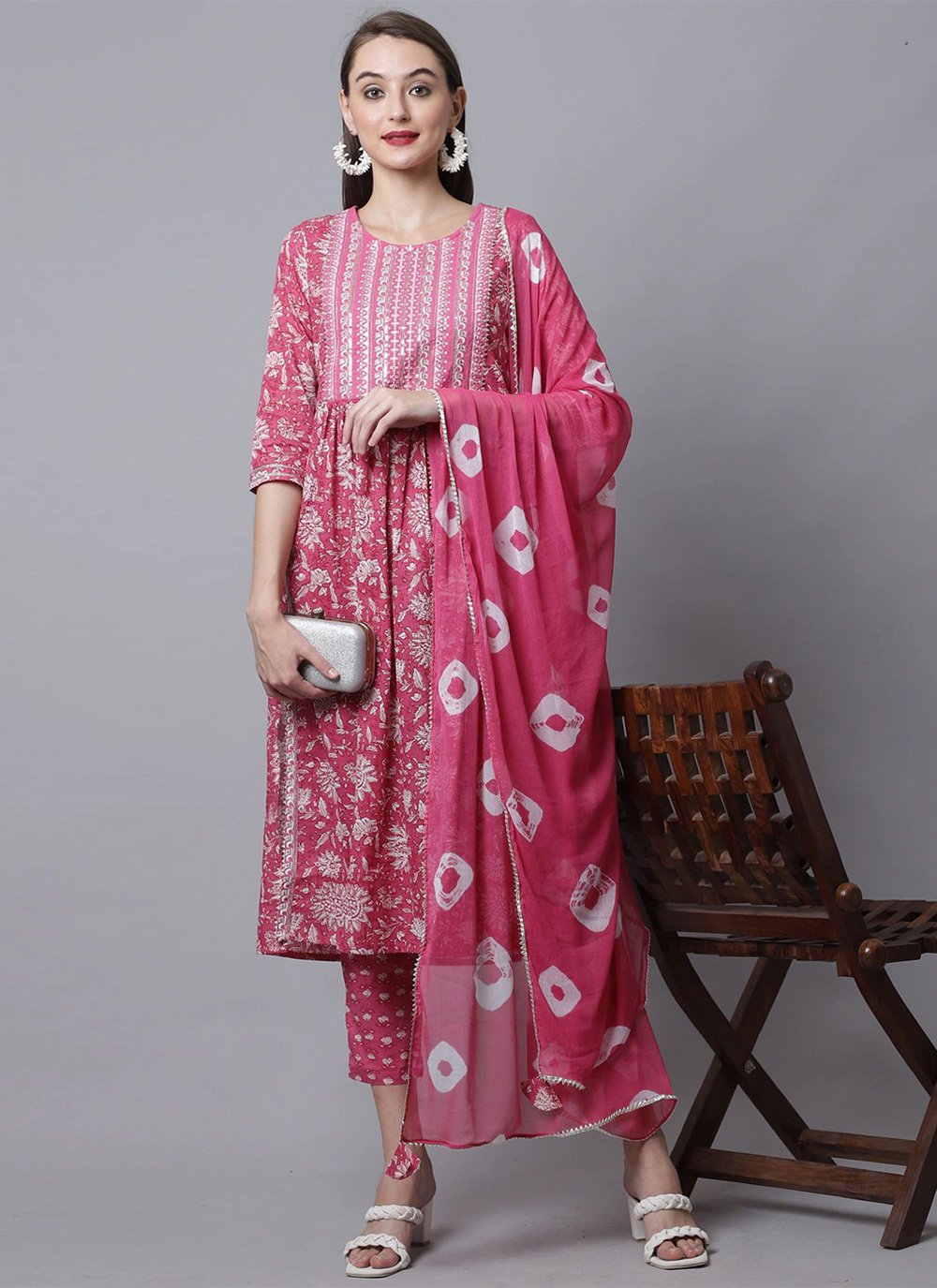 Pant Style Suit Cotton Pink Embroidered Salwar Kameez