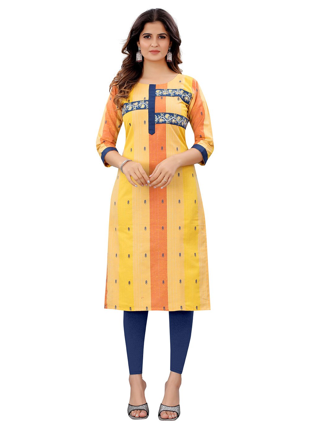 Party Wear Kurti Cotton Multi Colour Aari Work Kurtis