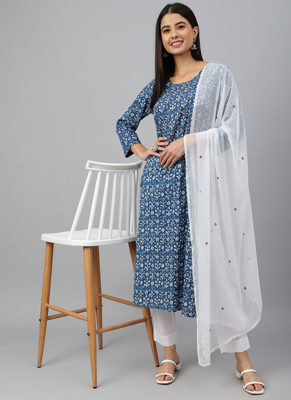 Salwar Suit Cotton Blue Embroidered Salwar Kameez