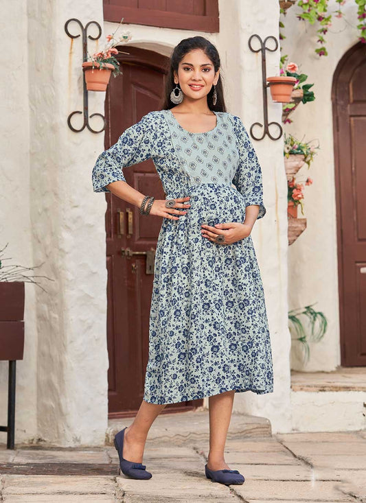 Party Wear Kurti Cotton Blue Print Kurtis