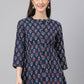 Party Wear Kurti Cotton Blue Floral Patch Kurtis