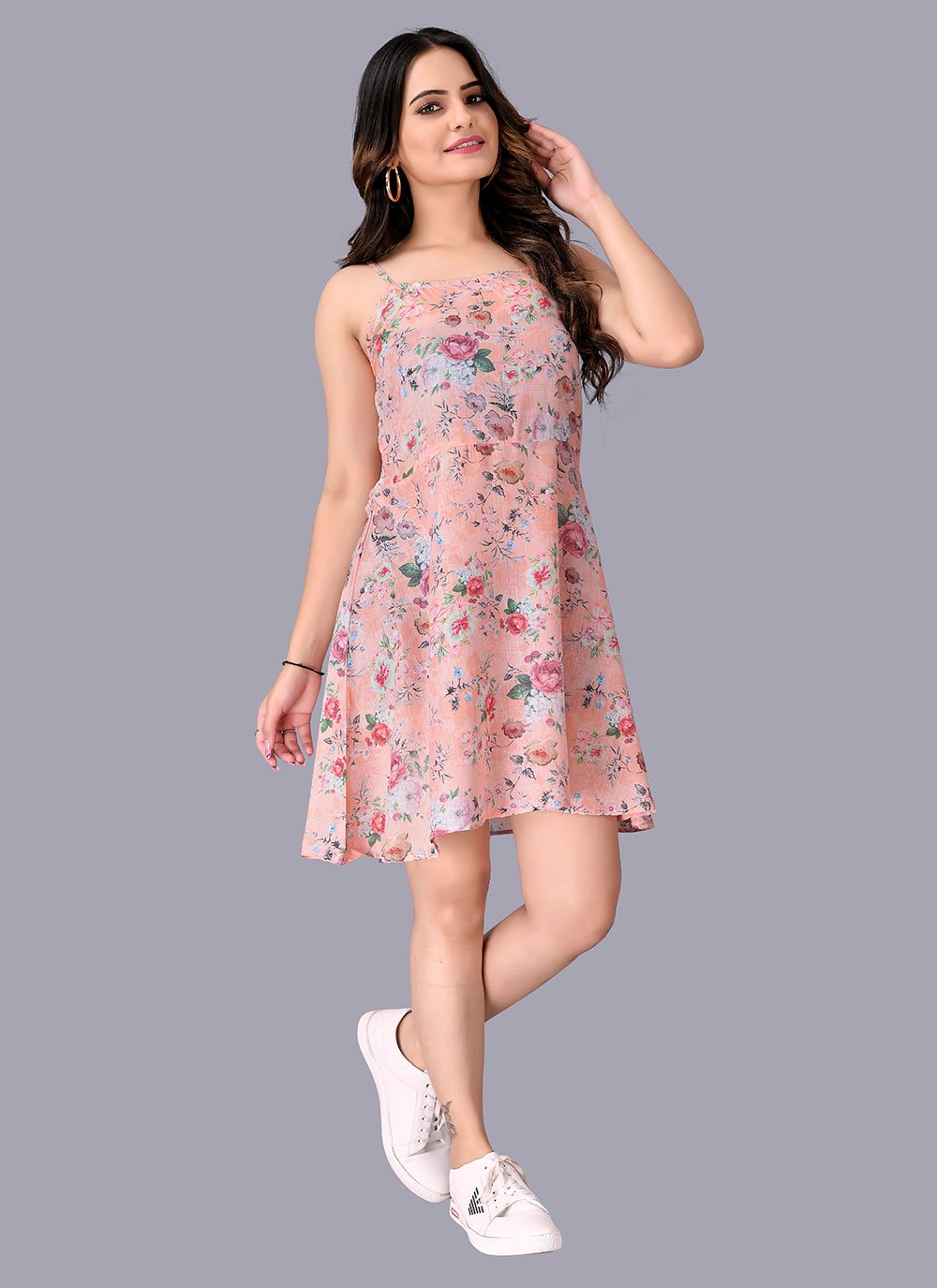 Party Wear Kurti Cotton Peach Print Kurtis