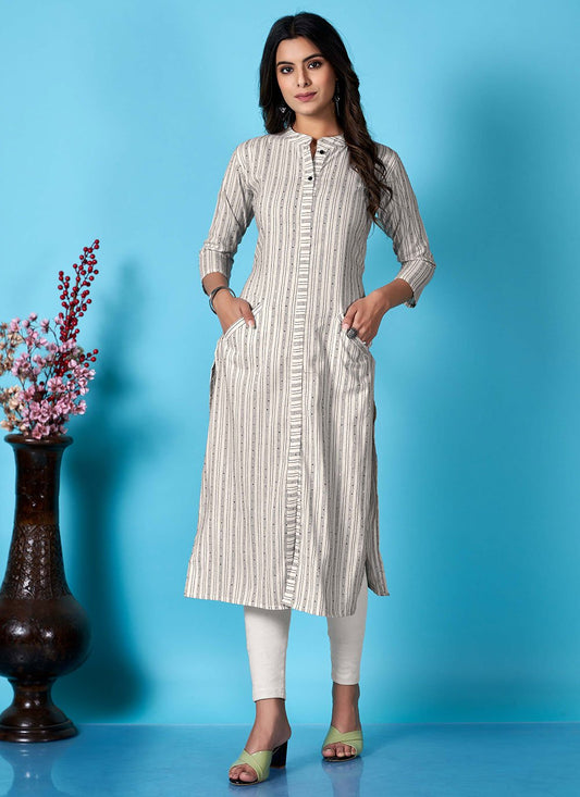 Party Wear Kurti Cotton Grey Sequins Kurtis