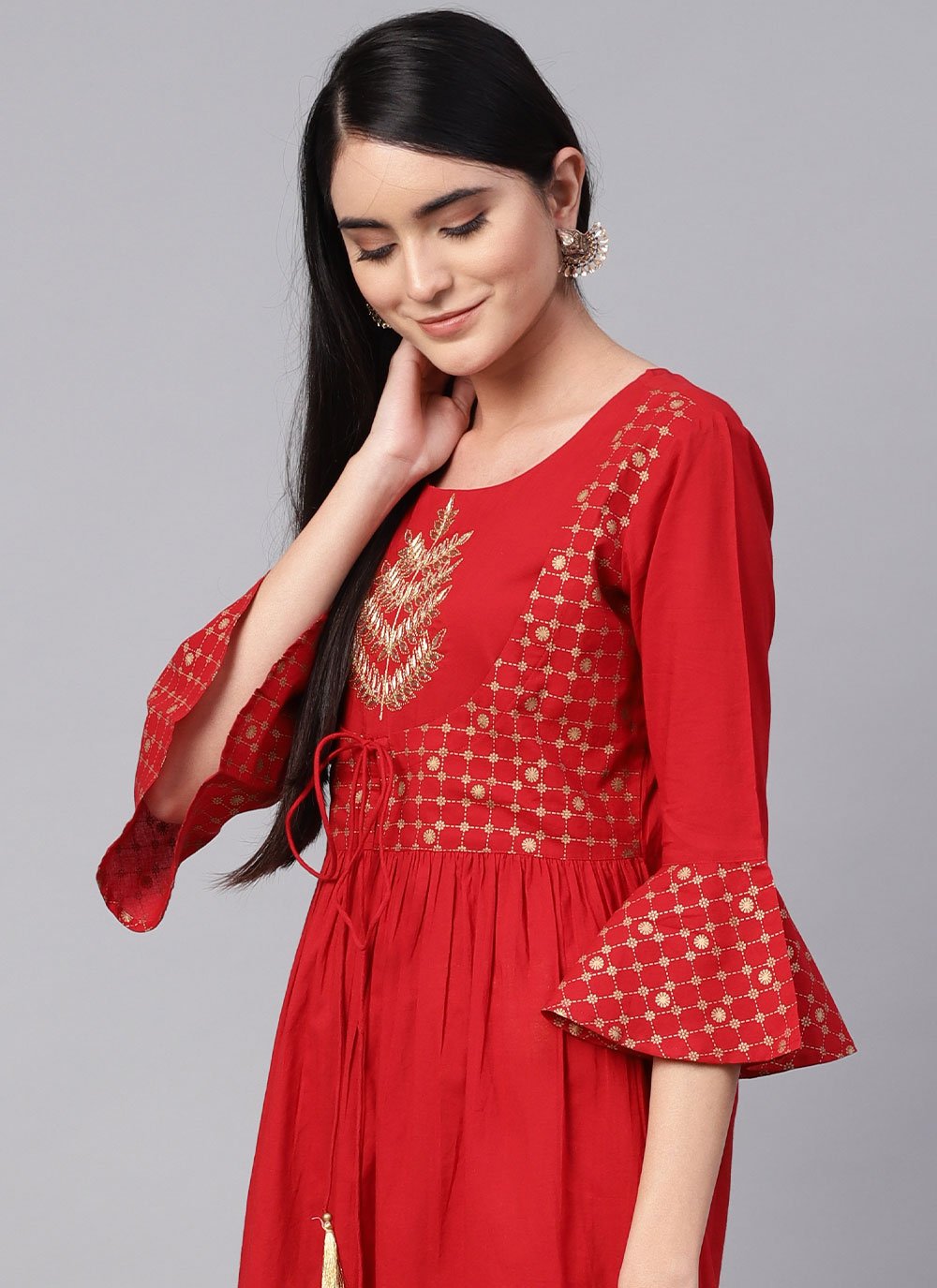 Party Wear Kurti Cotton Red Print Kurtis