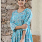 Party Wear Kurti Cotton Aqua Blue Print Kurtis