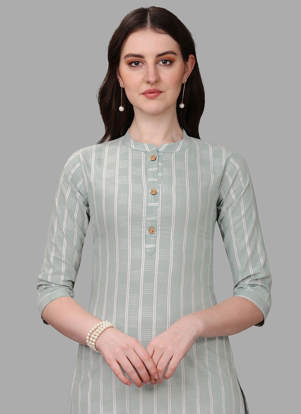 Party Wear Kurti Cotton Grey Weaving Kurtis