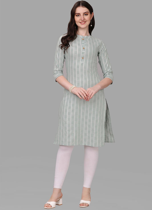 Party Wear Kurti Cotton Grey Weaving Kurtis