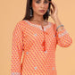 Party Wear Kurti Cotton Orange Embroidered Kurtis