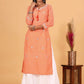 Party Wear Kurti Cotton Orange Embroidered Kurtis