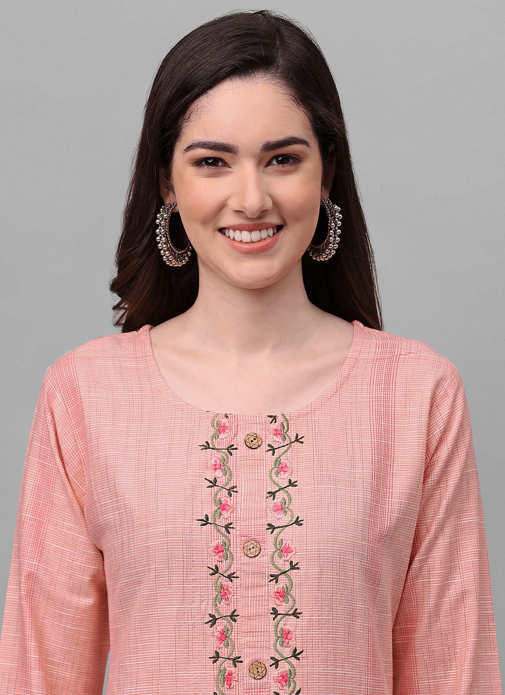 Party Wear Kurti Cotton Pink Weaving Kurtis