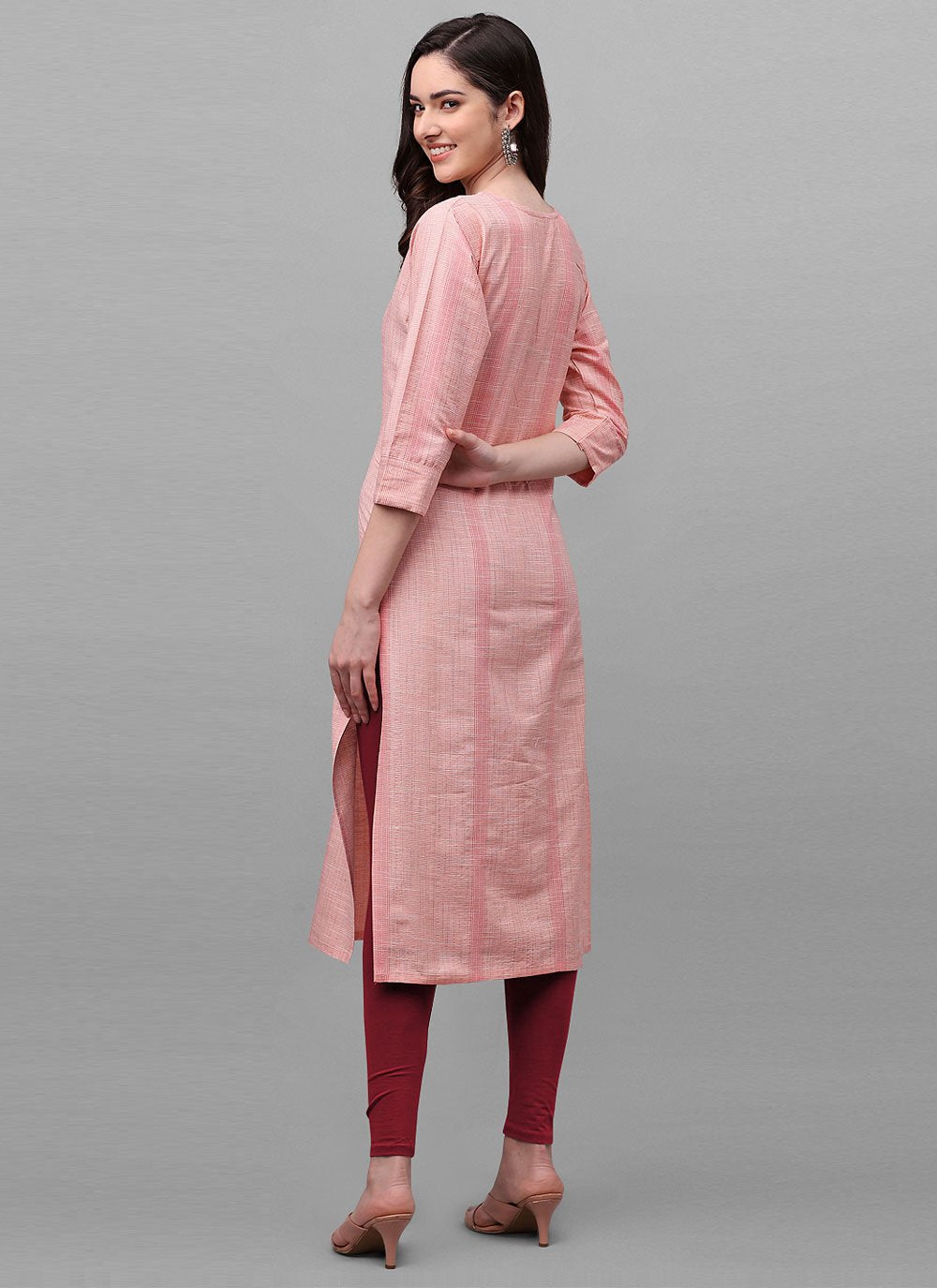 Party Wear Kurti Cotton Pink Weaving Kurtis