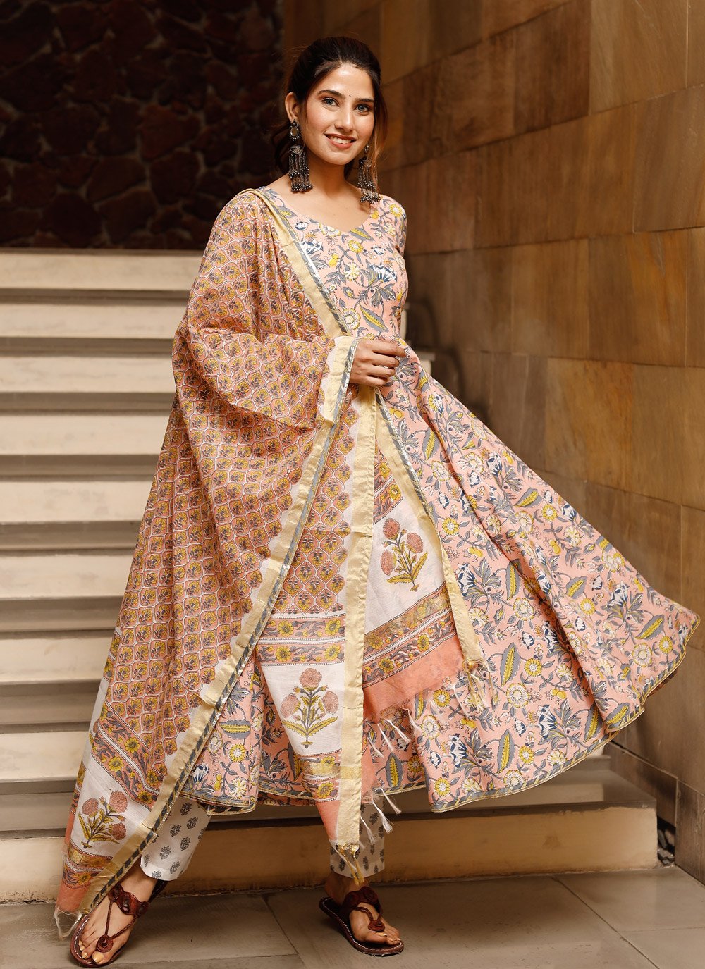 Pant Style Suit Cotton Peach Lace Salwar Kameez