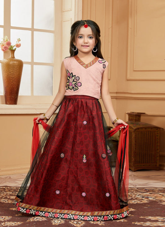 Lehenga Choli Cotton Peach Embroidered Kids