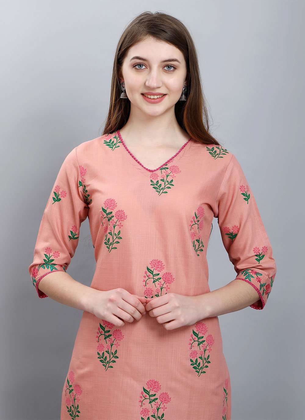 Party Wear Kurti Cotton Peach Booti Kurtis