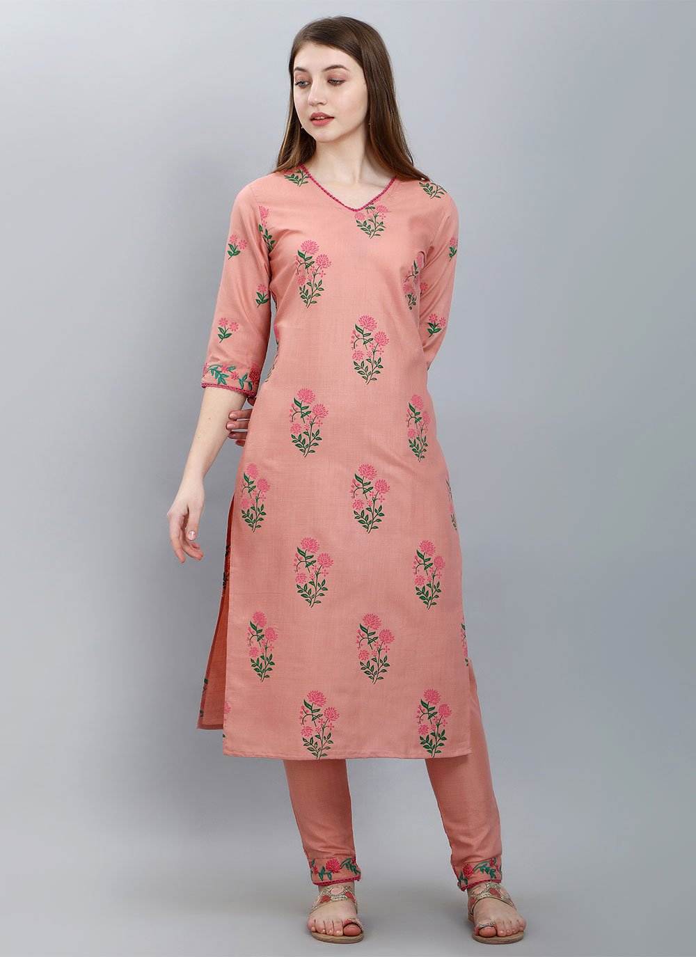 Party Wear Kurti Cotton Peach Booti Kurtis