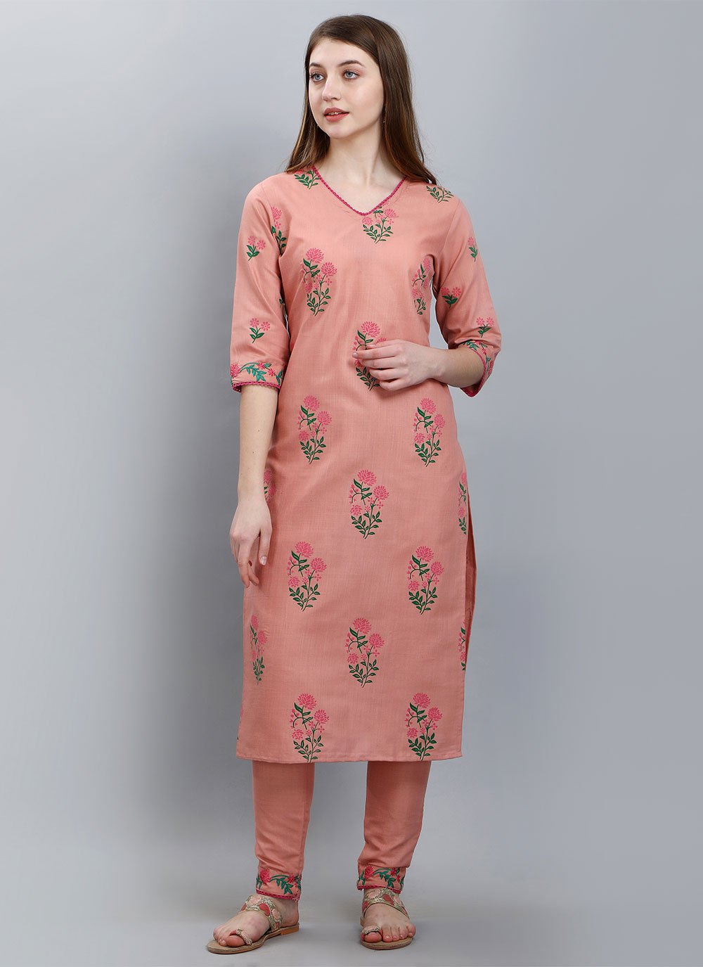 Party Wear Kurti Cotton Peach Booti Kurtis