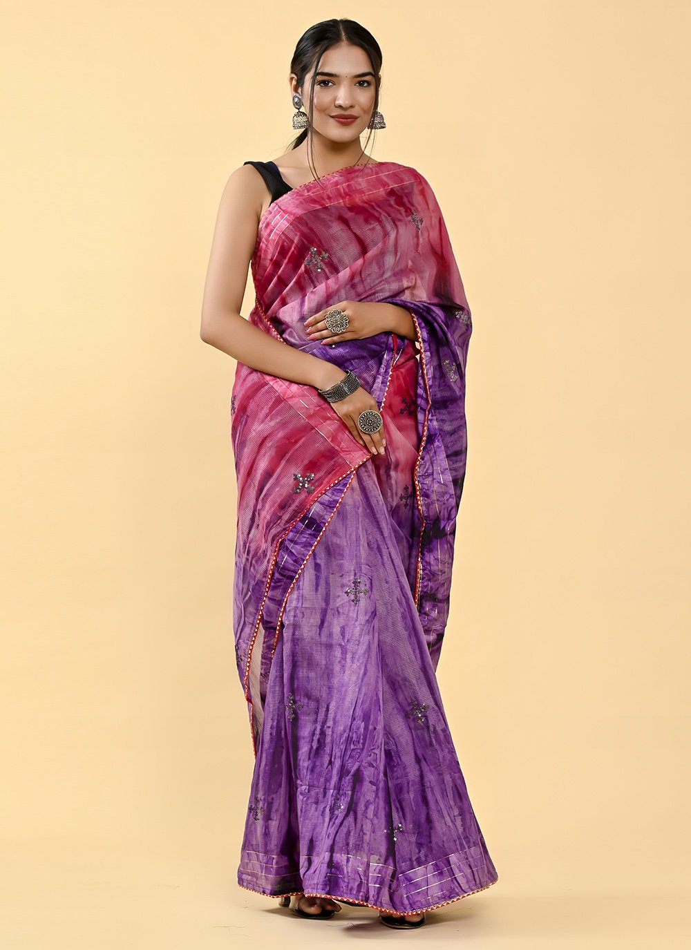 Shaded Saree Cotton Pink Purple Lace Saree