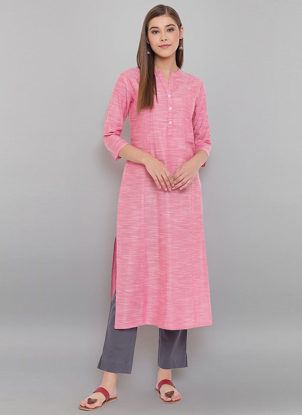 Casual Kurti Cotton Pink Woven Kurtis