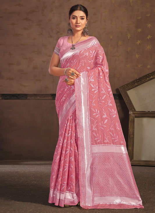 Classic Cotton Pink Embroidered Saree