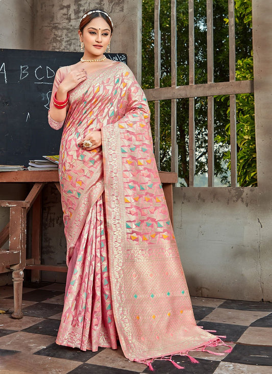 Traditional Saree Cotton Pink Embroidered Saree